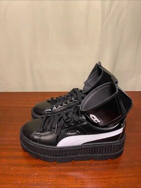 Puma X Rihanna FENTY Ankle Strap Creeper Black Leather Platform Sneakers W 9.5